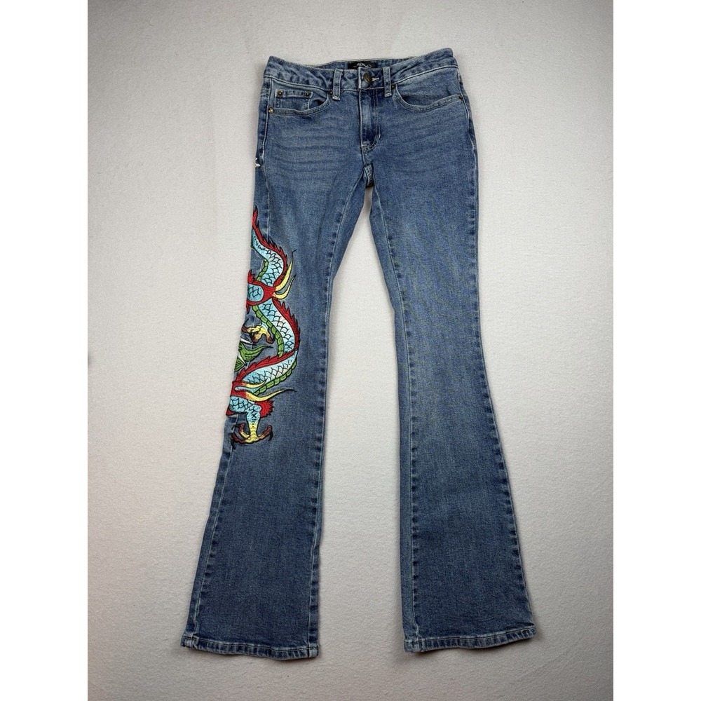 Ed Hardy Womens Size 24 Dragon Embroidered Bootcut Flare Jeans Y2K Tattoo
